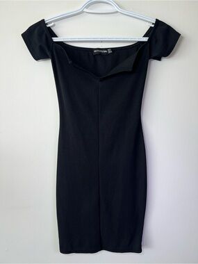 PrettyLittleThing Black Women’s Size 0 Off-the-Shoulder Chic Ribbed Mini Dress